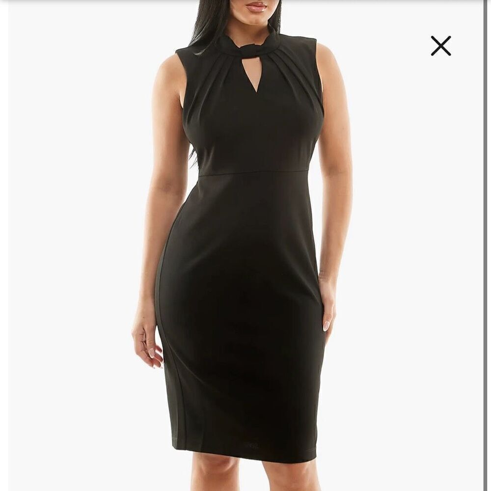 Nina Leonard black pleated sheath dress size medium little black dress (m1)
